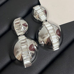 Baguette CZ Double Glossy Ball Gold Anti Tarnish Dangling Earring