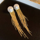 Large Pearl 18K Gold Anti Tarnish Tassel Earring For Women