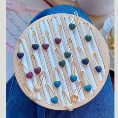 Pink Cubic Zirconia 18K Gold Openable Real Safety Pin Stud Earring for Women