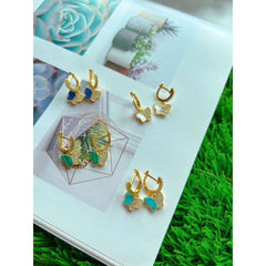 Turquoise Blue Butterfly Cubic Zirconia 18K Gold Anti Tarnish Dangling Earring for Women