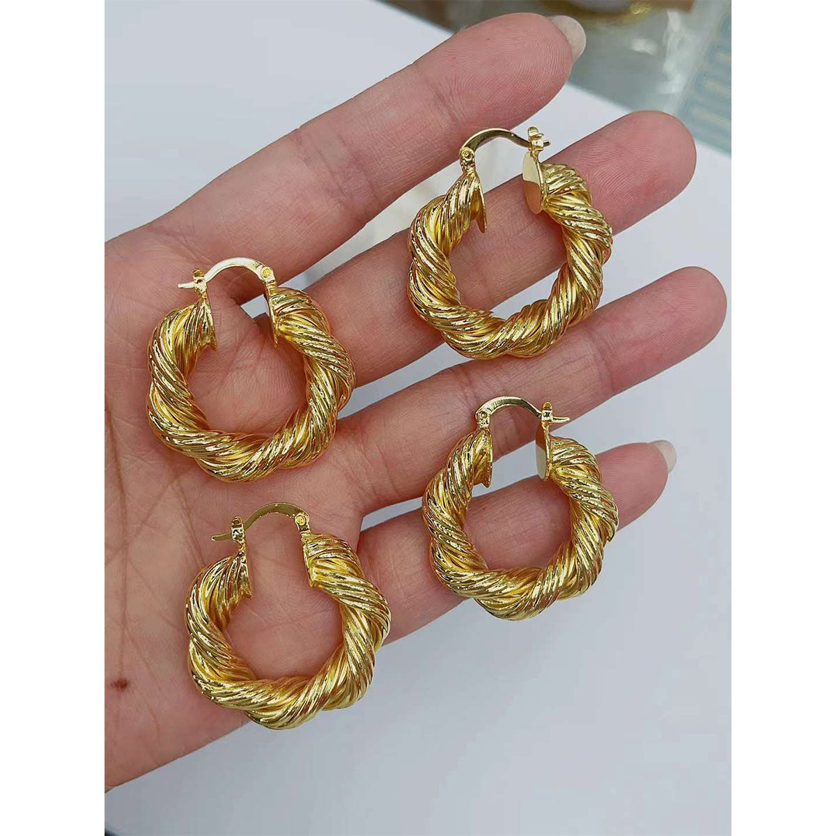 Twisted Braided 18K Gold Anti Tarnish Hoop Earring for Women