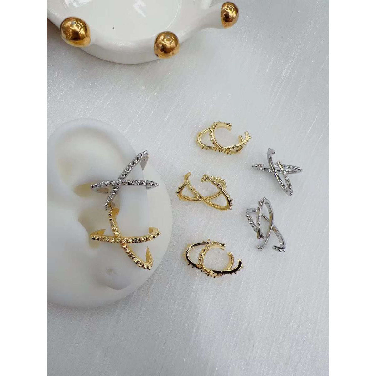 Criss Cross Clip-On Non Piercing 18K Gold Anti Tarnish Earring Pair for Women