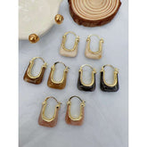 U Shape Coffee Brown Resin 18K Gold Anti Tarnish Hoop Earring for Women