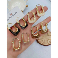 U Shape Coffee Brown Resin 18K Gold Anti Tarnish Hoop Earring for Women