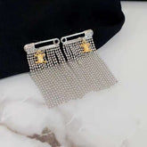 Tassell Chain Safety Pin Silver Anti Tarnish Dangling Earring for Women