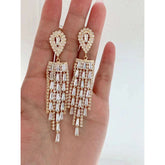 Pearl Drop Cubic Zirconia 18K Gold Anti Tarnish Festive Tassel Long Earring for Women