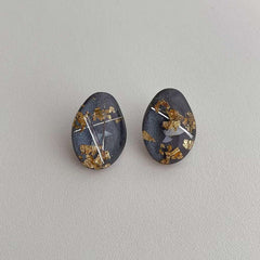 Gold Foil Marble Bluish Grey Anti Tarnish Stud Earring For Women