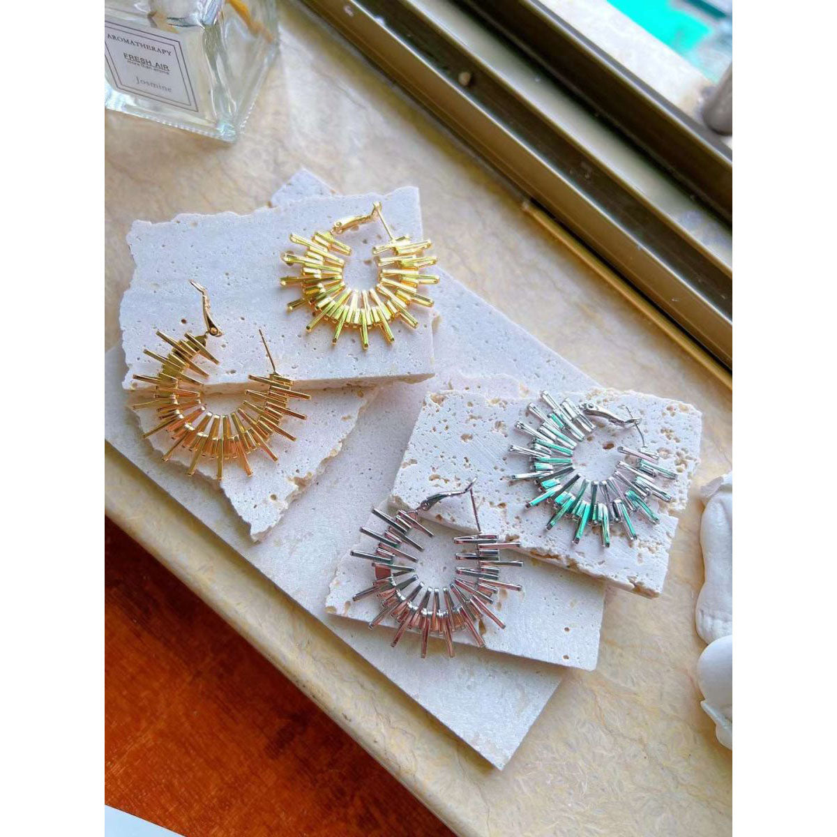 Sun Rays 18K Gold Anti Tarnish Hoop Earring for Women