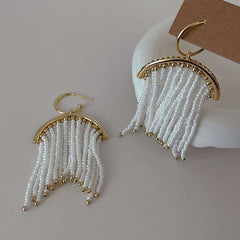 Tassel Pearl White 18K Gold Anti Tarnish Dangler Earring For Women