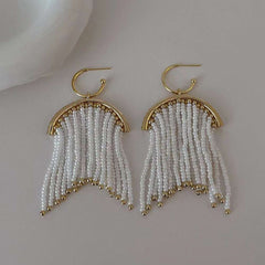 Tassel Pearl White 18K Gold Anti Tarnish Dangler Earring For Women