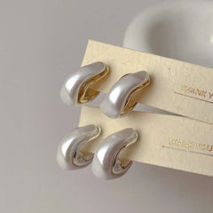 Frosted White 18K Gold Anti Tarnish Mother Of Pearl Hoop Earring Pair For Women