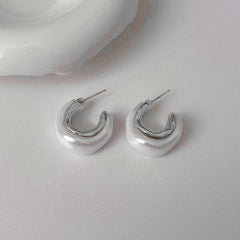 Frosted White 18K Gold Anti Tarnish Mother Of Pearl Hoop Earring Pair For Women