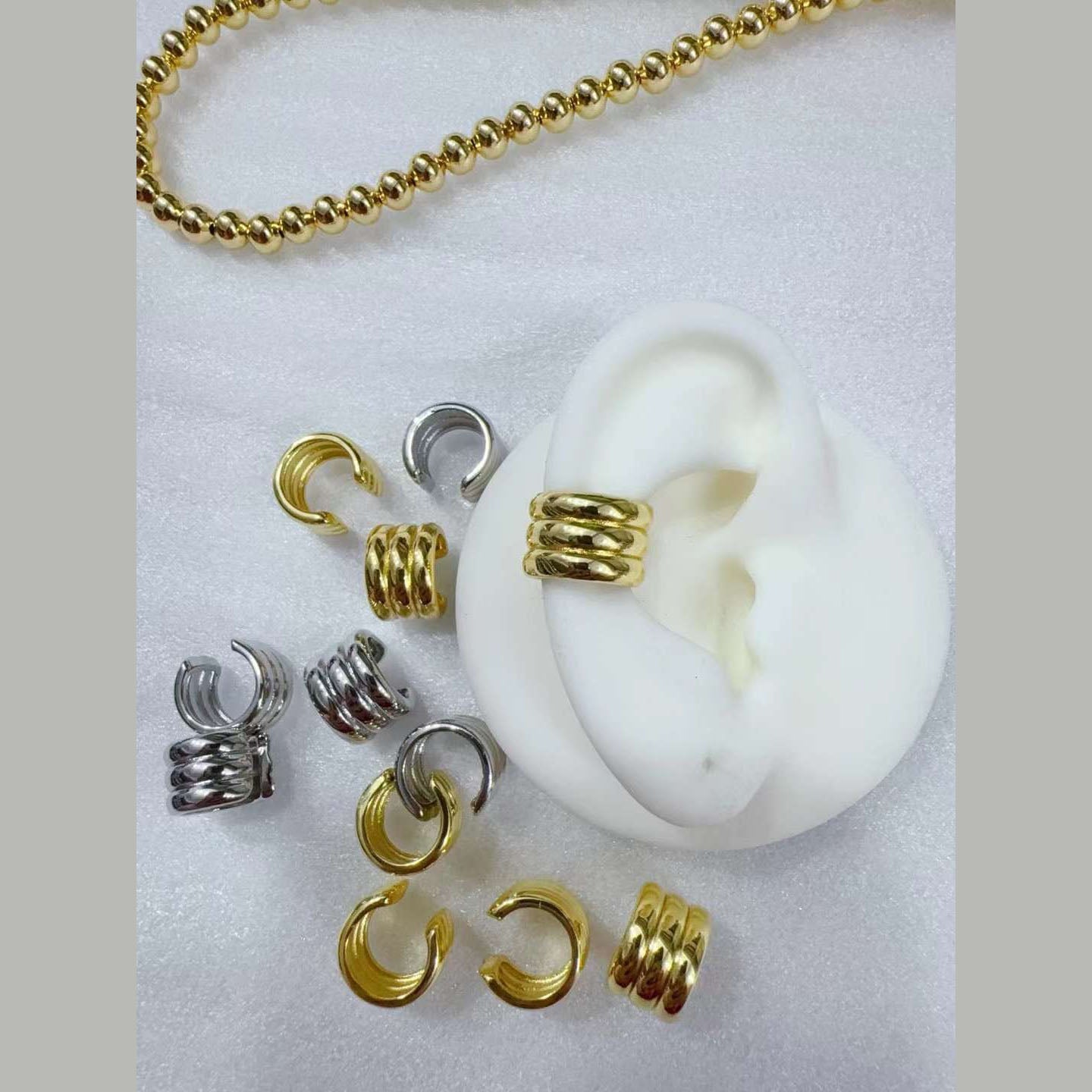 Gold Anti Tarnish Stud Clip-On Ear Cuff Conch Earring Pair For Women