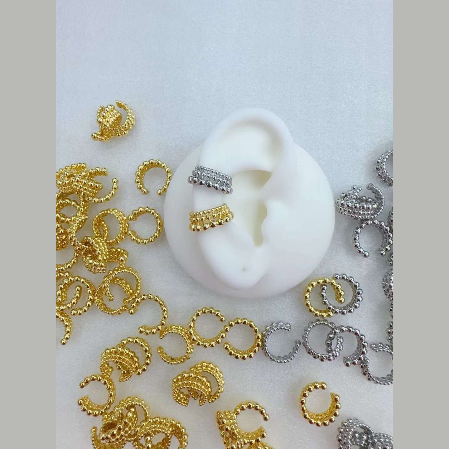 Ball Layer 18K Gold Anti Tarnish Stud Clip-On Ear Cuff Conch Earring Pair For Women