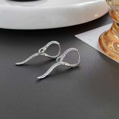 Snake Green Cubic Zirconia Silver Copper Anti Tarnish Hoop Drop Earring Pair For Women
