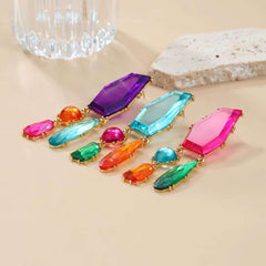 Geometric Blue Multicolour Cubic Zirconia 18K Gold Copper Anti Tarnish Dangler Earring Pair For Women