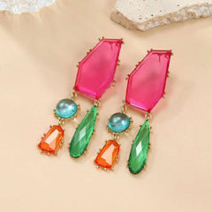 Geometric Blue Multicolour Cubic Zirconia 18K Gold Copper Anti Tarnish Dangler Earring Pair For Women