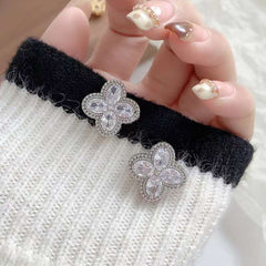 Clover Cubic Zirconia 18K Gold Copper Anti Tarnish Stud Earring Pair For Women