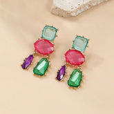 Geometric Blue Pink Multicolour Cubic Zirconia 18K Gold Copper Anti Tarnish Dangler Earring Pair For Women