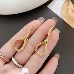 Snake Green Cubic Zirconia Silver Copper Anti Tarnish Hoop Drop Earring Pair For Women