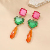 Geometric Blue Orange Green Cubic Zirconia 18K Gold Copper Anti Tarnish Dangler Earring Pair For Women