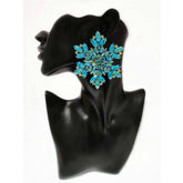 Wreath Crystal Aqua Gold Anti Tarnish Statement Stud Earring Pair