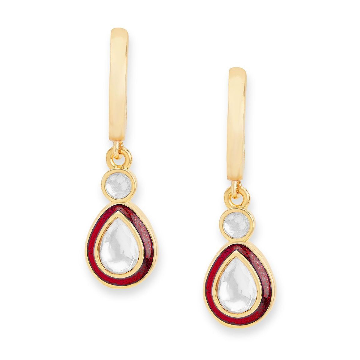 Copper Pear Cut Cubic Zirconia Enamel Maroon Red Gold Drop Hoop Earring Women