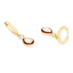 Copper Pear Cut Cubic Zirconia Enamel Maroon Red Gold Drop Hoop Earring Women