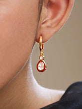 Copper Pear Cut Cubic Zirconia Enamel Maroon Red Gold Drop Hoop Earring Women