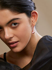 Copper Pear Cut Cubic Zirconia Enamel Maroon Red Gold Drop Hoop Earring Women