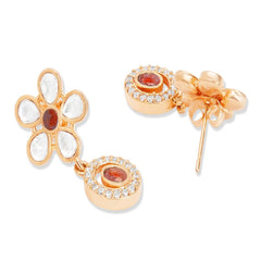 Copper Pear Cut Cubic Zirconia Flower Red Gold Dangler Drop Earring Women