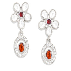 Copper Pear Cut Cubic Zirconia Flower Red Gold Dangler Drop Earring Women