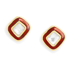 Copper Cushion Cut Cubic Zirconia Square Red Gold Stud Earring For Women