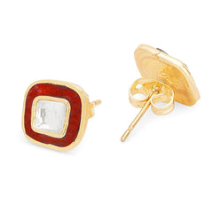 Copper Cushion Cut Cubic Zirconia Square Red Gold Stud Earring For Women