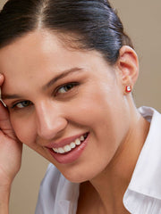 Copper Cushion Cut Cubic Zirconia Square Red Gold Stud Earring For Women