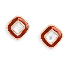 Copper Cushion Cut Cubic Zirconia Square Red Gold Stud Earring For Women
