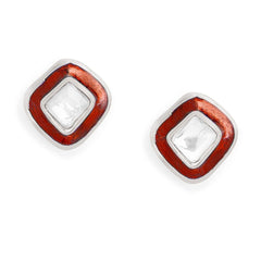 Copper Cushion Cut Cubic Zirconia Square Red Gold Stud Earring For Women