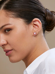 Copper Cushion Cut Cubic Zirconia Square Red Gold Stud Earring For Women