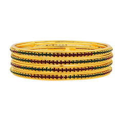 22K Gold Plated Red Maroon Classic Eternity Bangle Set Of 4