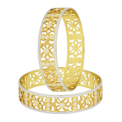 Filigree Flower Gold Plated Matte Rhodium Bangle Pair For Women