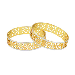 Filigree Flower Gold Plated Matte Rhodium Bangle Pair For Women