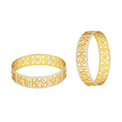 Filigree Flower Gold Plated Matte Rhodium Bangle Pair For Women