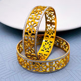 Filigree Flower Gold Plated Matte Rhodium Bangle Pair For Women