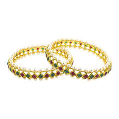 Maroon Green Gold Plated Kada Bangle Set Of 2 For Women