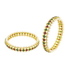 Maroon Green Gold Plated Kada Bangle Set Of 2 For Women