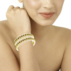 Maroon Green Gold Plated Kada Bangle Set Of 2 For Women