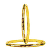 Eternity Red Green American Diamond Gold Bangle Set Of 2 (Pair) Women