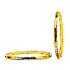 Eternity Red Green American Diamond Gold Bangle Set Of 2 (Pair) Women