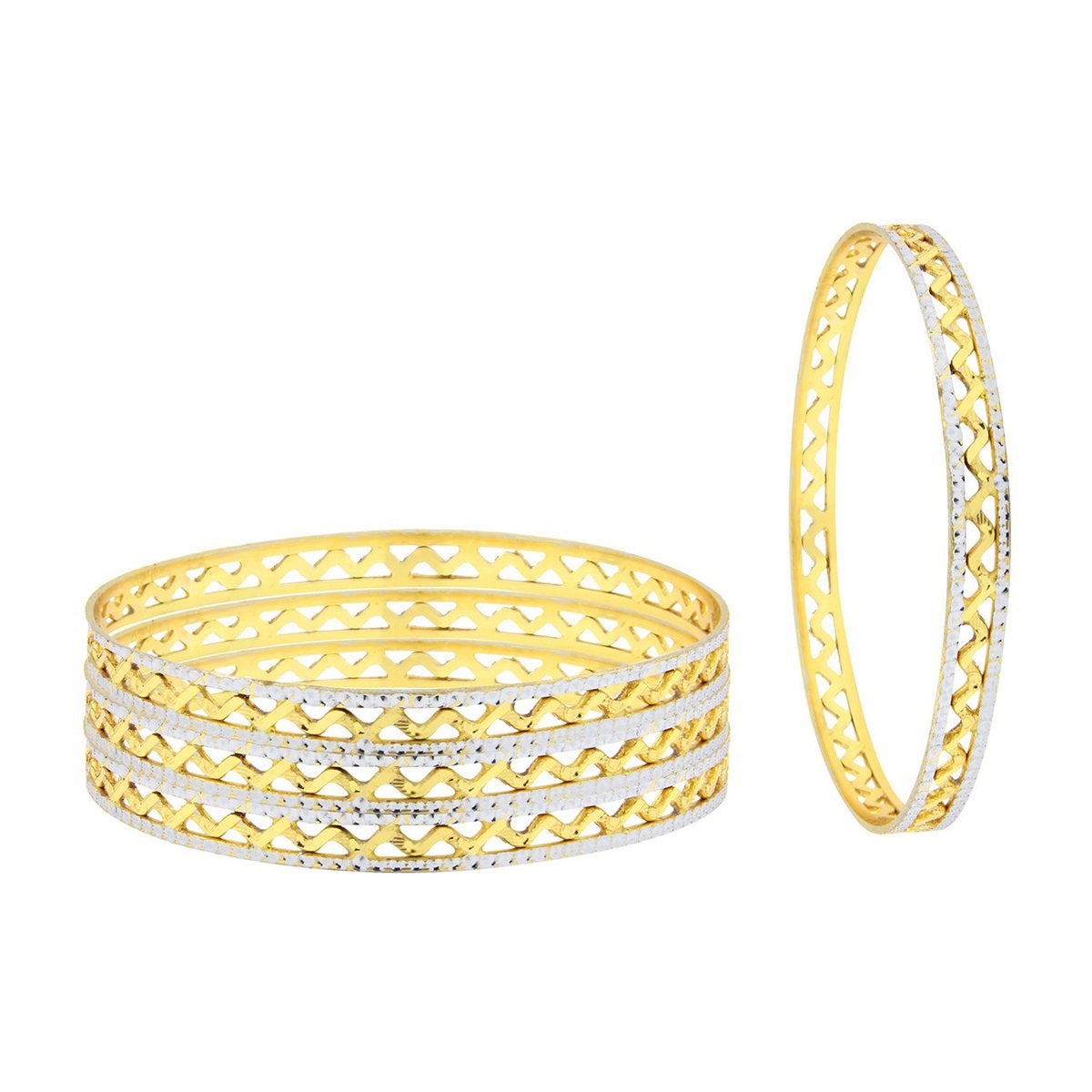 Waves 22K Gold Rhodium Plated Two Tone Bangle Set Of For Women