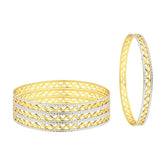 Waves 22K Gold Rhodium Plated Two Tone Bangle Set Of 4 For Women
